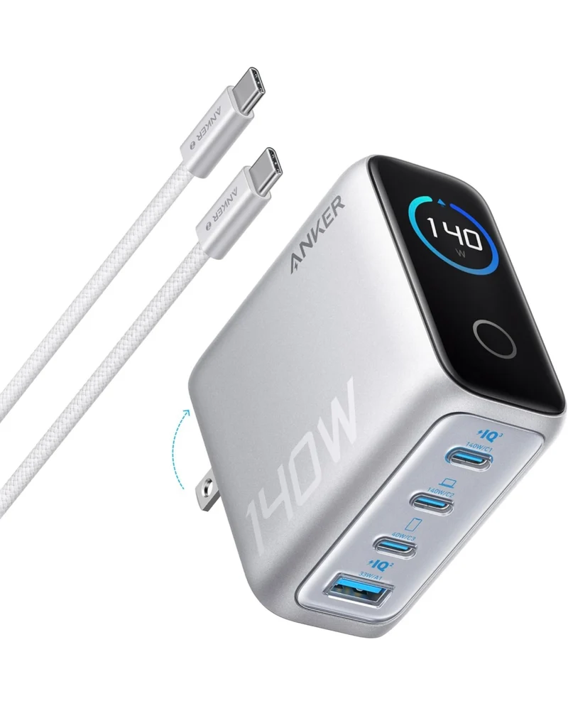 Anker Laptop Charger, 140W MAX USB C Charger, 4-Port Multi-Device Fast Charging - SILVER