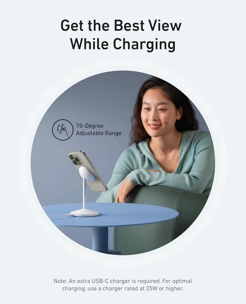Anker MagGo iPhone 16 MagSafe-Compatible Wireless Charger Stand - WHITE (No AC Adapter)