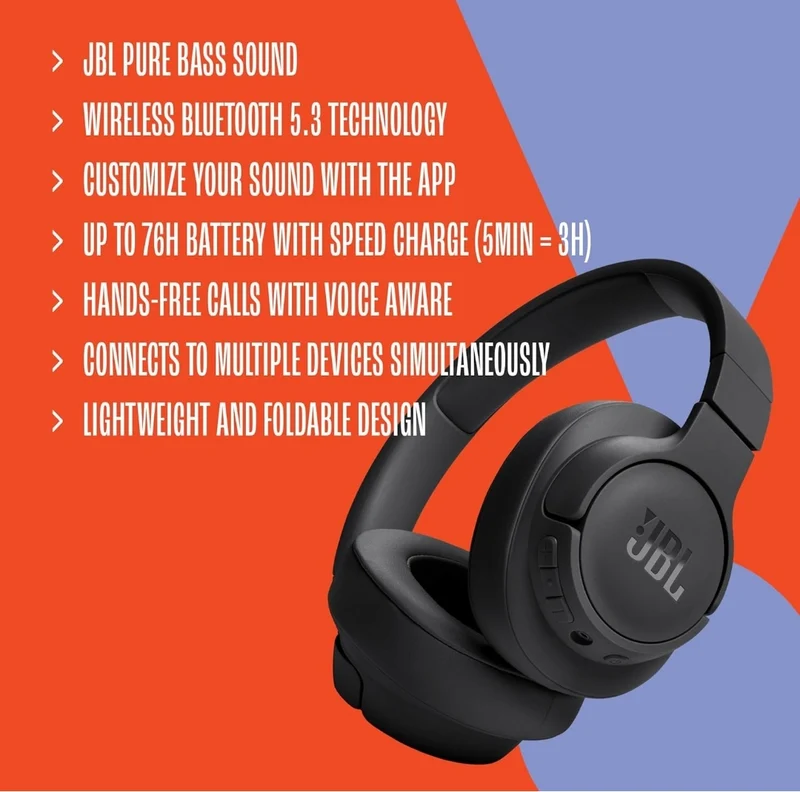 JBL Tune 720BT - Wireless Over-Ear Headphones with JBL Pure Bass Sound - (Blue)