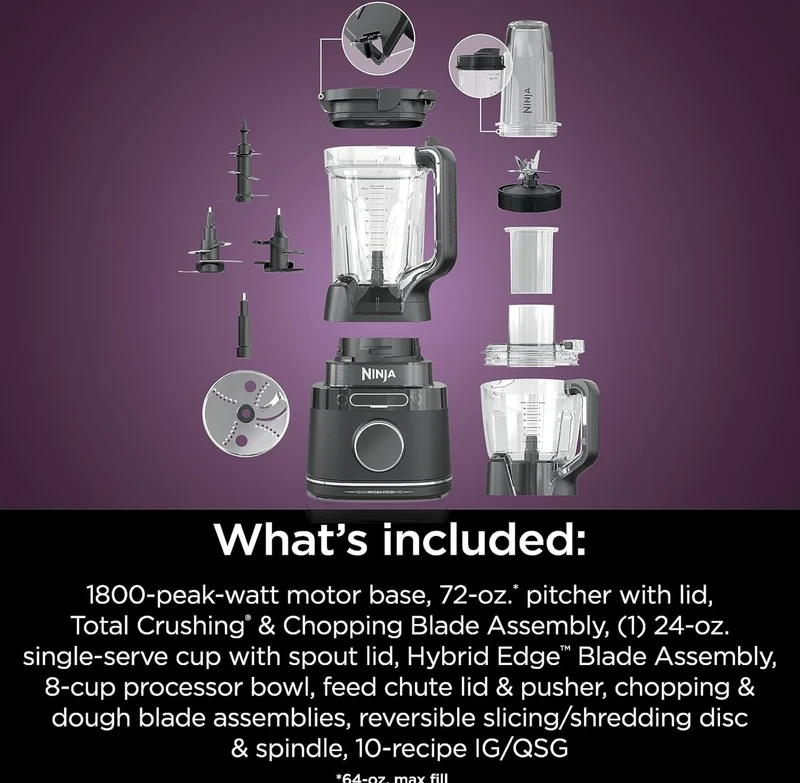 Ninja All-in-One Blender & Food Processor BlendSense Intelligence for Perfectly Smooth Results 1800 Watt - Black TB401