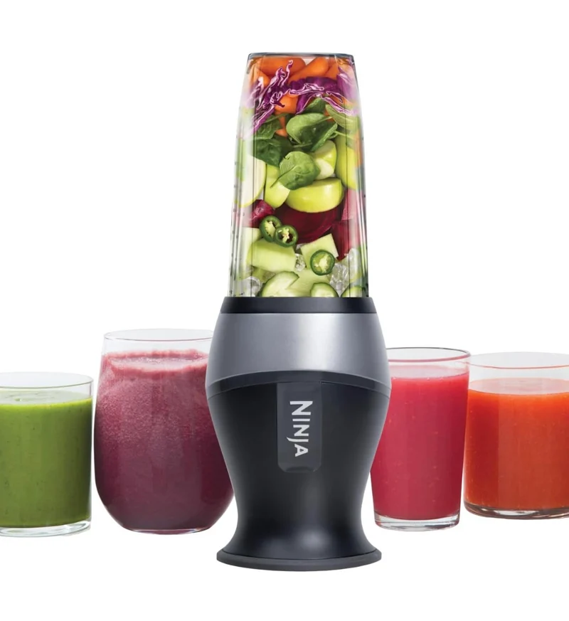 Ninja Fit Compact Personal Blender, Portable Blender for-Smoothies, Shakes, Food Prep, and Frozen Blending, 700-Watt Base, (2) 16-oz. Cups and Spout Lids, Black QB3001SS