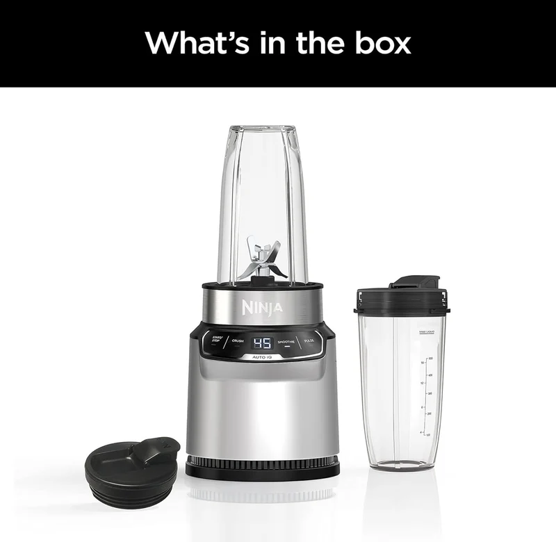 Ninja BN401 Nutri Pro Compact Personal Blender, Auto-iQ Technology, 1100-Peak-Watts, with (2) 24-oz. To-Go Cups & Spout Lids - Cloud Silver