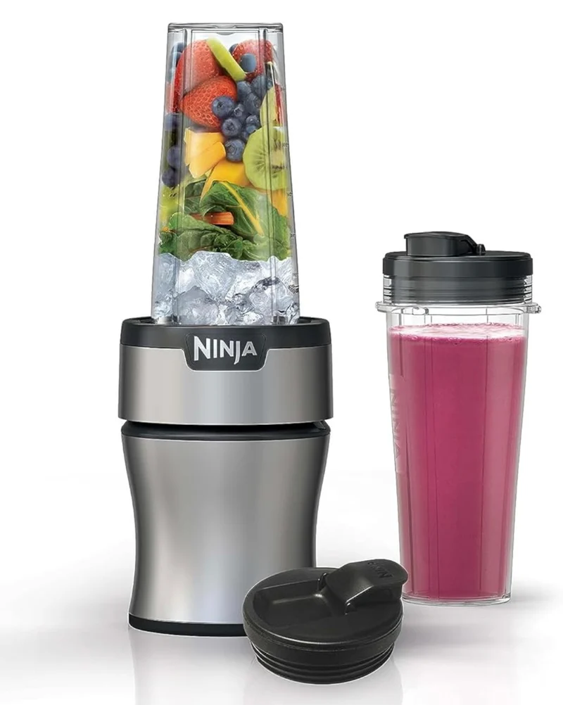 Ninja BN301 Nutri-Blender Plus Compact Personal Blender, 900-Peak-Watt Motor (3) 20 oz. To-Go Cups, (2) Spout-Lids (1) Storage-Lid, Dishwasher Safe - Silver