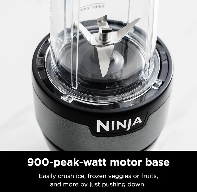Ninja BN301 Nutri-Blender Plus Compact Personal Blender, 900-Peak-Watt Motor (3) 20 oz. To-Go Cups, (2) Spout-Lids (1) Storage-Lid, Dishwasher Safe - Silver