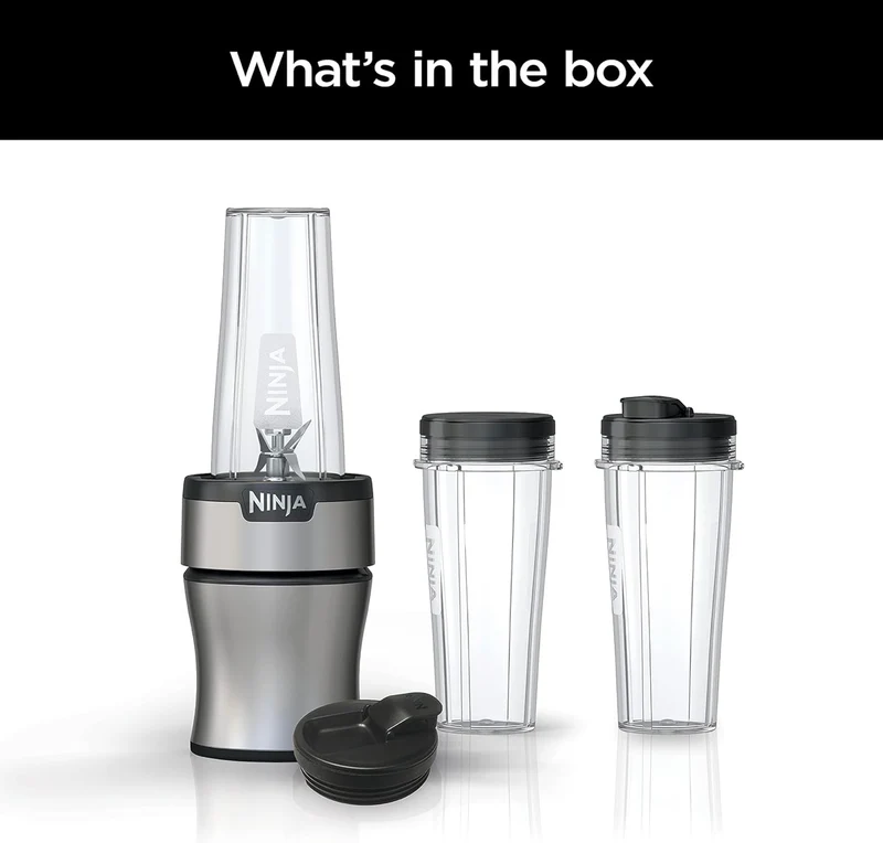 Ninja BN301 Nutri-Blender Plus Compact Personal Blender, 900-Peak-Watt Motor (3) 20 oz. To-Go Cups, (2) Spout-Lids (1) Storage-Lid, Dishwasher Safe - Silver