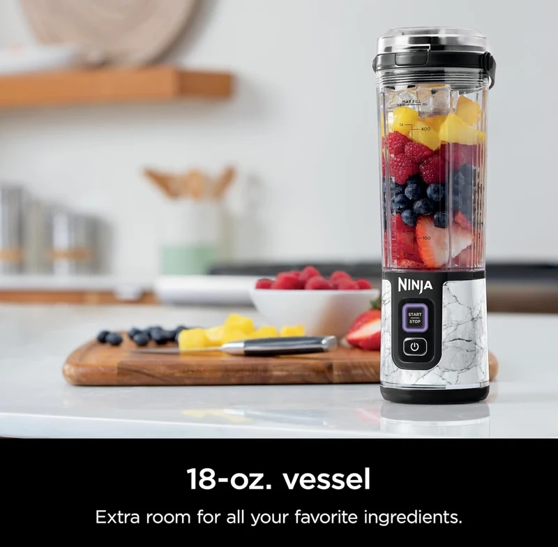 Ninja Blast Portable Blender, Cordless, 18oz. Vessel, Personal Blender BPA Free, Leakproof Lid & Sip Spout, USB-C Rechargeable, Dishwasher Safe Parts - Marble White BC152MW