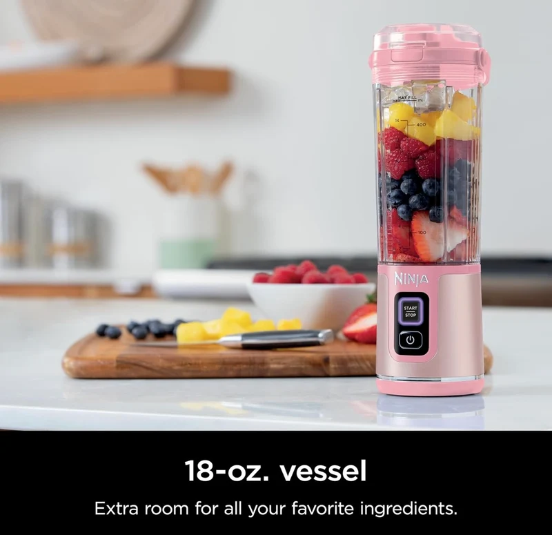Ninja Blast Portable Blender, Cordless, 18oz. Vessel, Personal Blender BPA Free, Leakproof-Lid and Sip Spout, USB-C Rechargeable, Dishwasher Safe Parts - Tinted Pink(BC151PK)