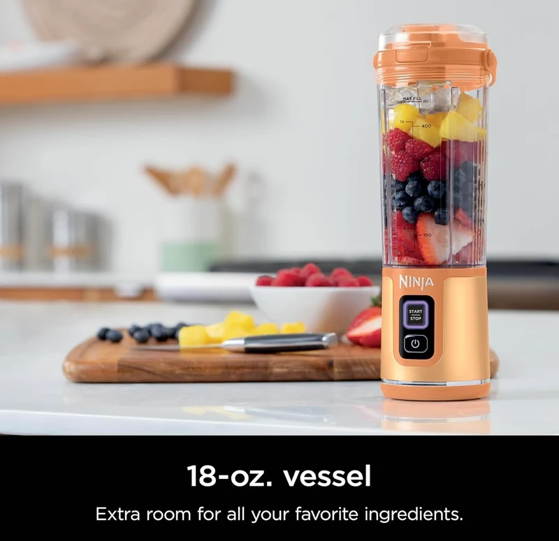 Ninja Blast Portable Blender, Cordless, 18oz. Vessel, Personal Blender BPA Free, Leakproof Lid & Sip Spout, USB-C Rechargeable, Dishwasher Safe Parts - Orange Apricot (BC151AO)