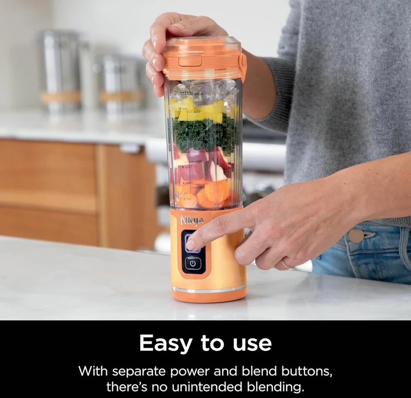 Ninja Blast Portable Blender, Cordless, 18oz. Vessel, Personal Blender BPA Free, Leakproof Lid & Sip Spout, USB-C Rechargeable, Dishwasher Safe Parts - Orange Apricot (BC151AO)