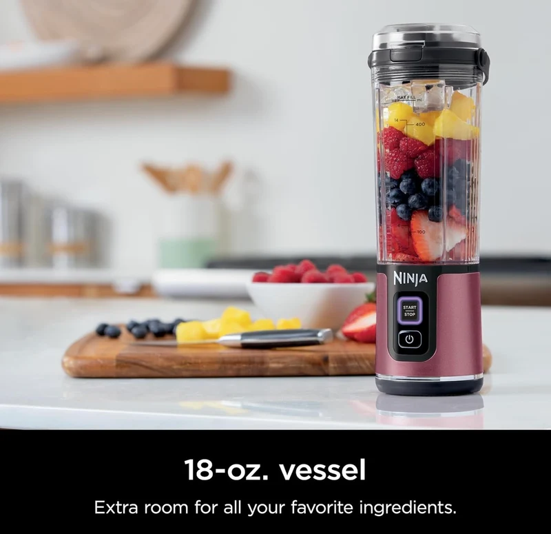 Ninja Blast Portable Blender, Cordless, 18oz. Vessel, Personal Blender BPA Free, Leakproof-Lid and Sip Spout, USB-C Rechargeable, Dishwasher Safe - Metallic Cherry - BC151RD