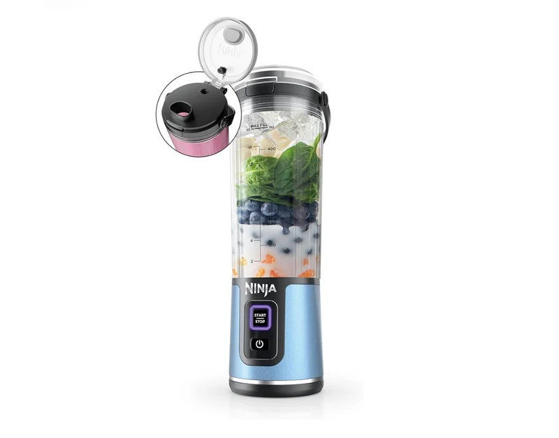 Ninja Blast Portable Blender, Cordless, 18oz. Vessel, Personal Blender BPA Free, Leakproof-Lid and Sip Spout, USB-C Rechargeable, Dishwasher Safe, Metallic - Blue BC151BM
