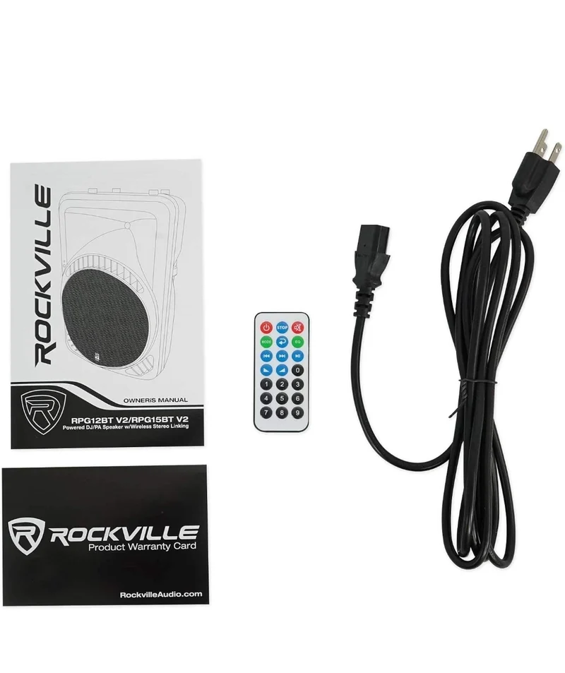 Rockville RPG12BT V2 12" Powered 800W DJ PA Speaker with Bluetooth, Remote, EQ, 2 Inputs, Deep Bass - Black
