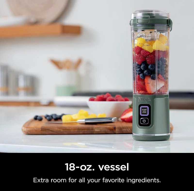 Ninja BC151EM Blast Portable Blender, Cordless, 18oz. Vessel, Personal Blender BPA Free, Leakproof-Lid & Sip Spout, USB-C Rechargeable, Dishwasher Safe Parts - Forest Green