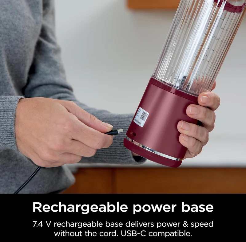 Ninja BC151CR Blast Portable Blender, Cordless, 18oz. Vessel, Personal Blender BPA Free, Leakproof-Lid & Sip Spout, USB-C Rechargeable, Dishwasher Safe Parts - Cranberry Red