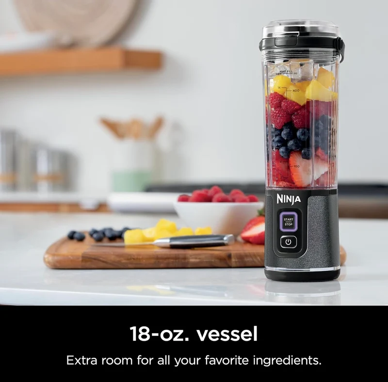 Ninja Blast Portable Blender, Cordless, 18oz. Vessel, Personal Blender for Shakes & Smoothies, BPA Free - Black Glitter, BC152JB