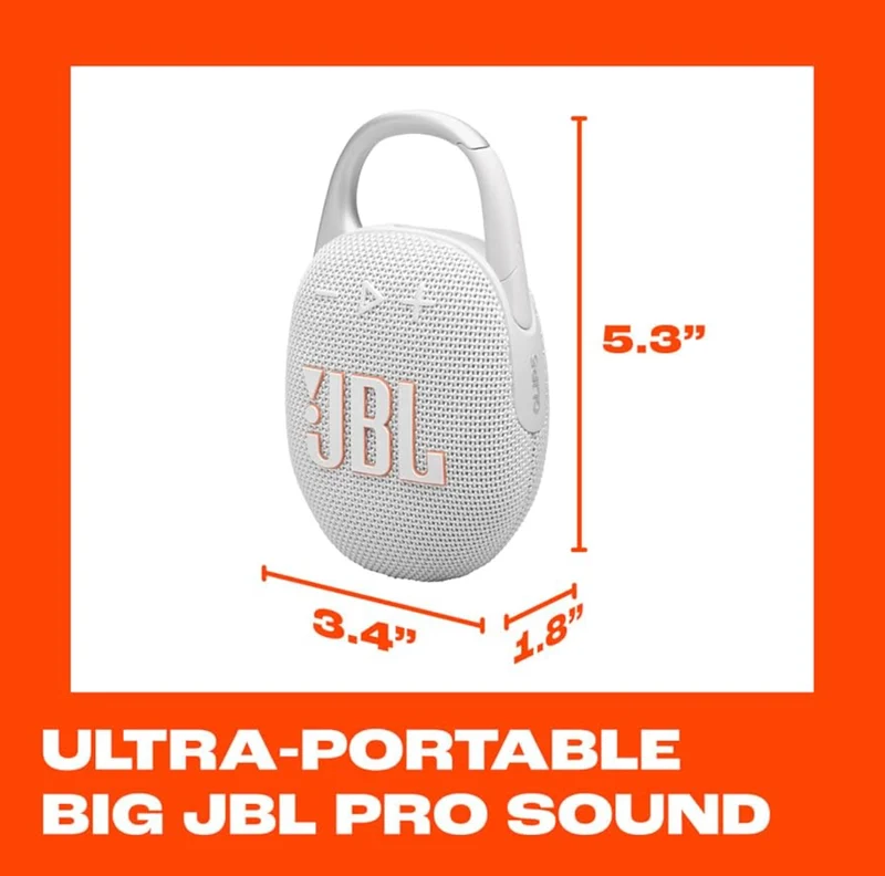 JBL Clip 5 - Ultra-Portable, Waterproof & Dustproof Bluetooth Speaker, Big Pro Sound with Punchy bass - (White)
