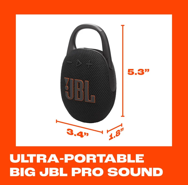 JBL Clip 5 - Ultra-Portable, Waterproof & Dustproof Bluetooth Speaker, Big Pro Sound with Punchy bass - (Black)