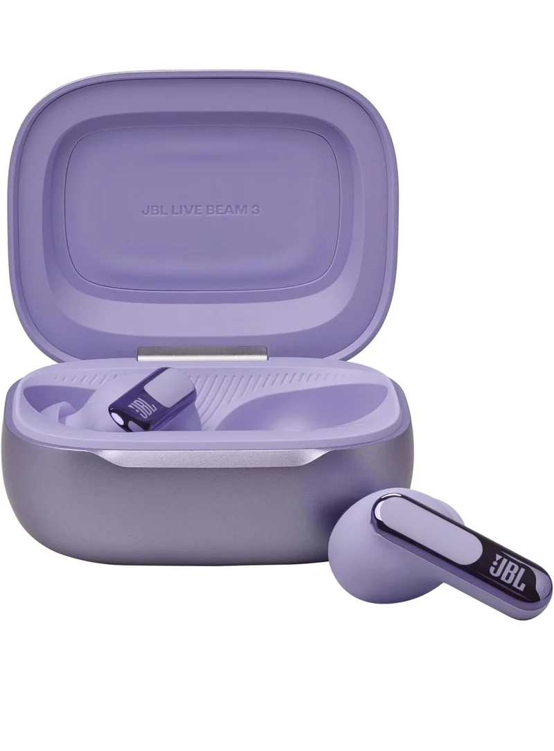 JBL Live Beam 3 - True wireless noise-cancelling closed-stick earbuds, 48Hrs total playback, Wireless Charging, 6 Mics for perfect calls, Multi-point connection, IP55 waterproof and dustproof (Purple)