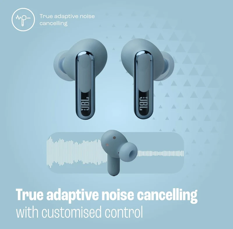 JBL Live Beam 3 - True Wireless Noise-Cancelling Closed-Stick Earbuds, 48Hrs Total Playback, Wireless Charging, 6 Mics for Perfect Calls, Multi-Point Connection, IP55 Waterproof and dustproof (Blue)