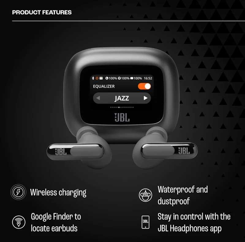 JBL Live Beam 3 - True Wireless Noise-Cancelling Stick-Closed Earbuds, 48Hrs Total Playback, Wireless Charging, 6 Mics for Perfect Calls, Multi-Point Connection, IP55 Waterproof and dustproof (Black)