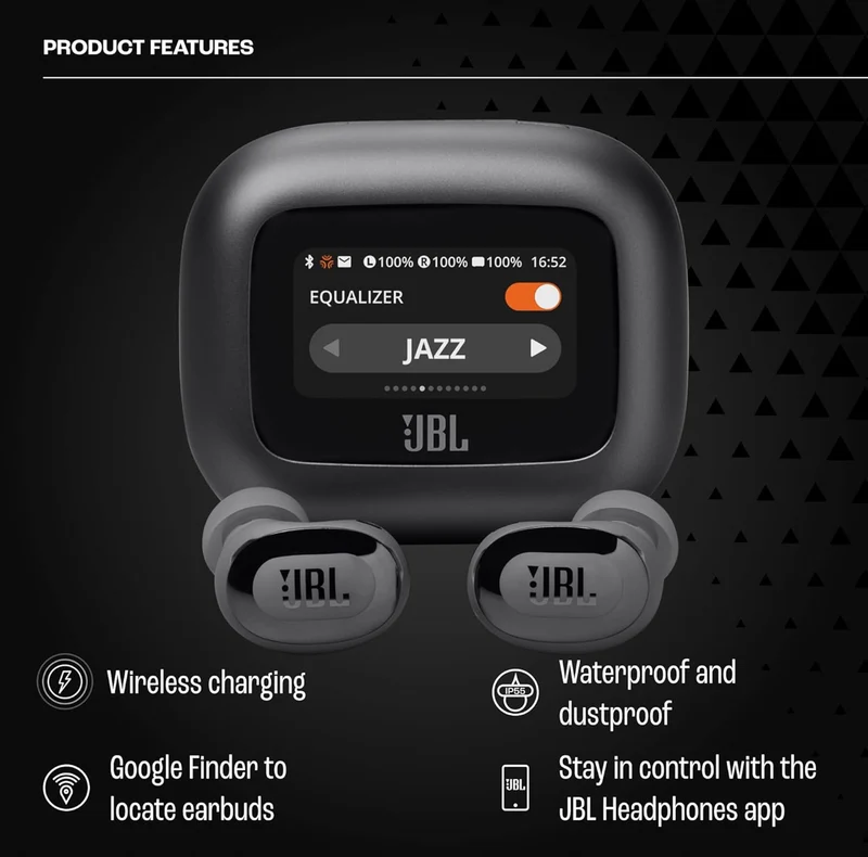 JBL Live Buds 3 - True Wireless Noise-Cancelling Bud-Type Earbuds, 40Hrs Total Playback, Wireless Charging, 6 Mics for Perfect Calls, Multi-Point Connection, IP55 Waterproof and dustproof (Black)