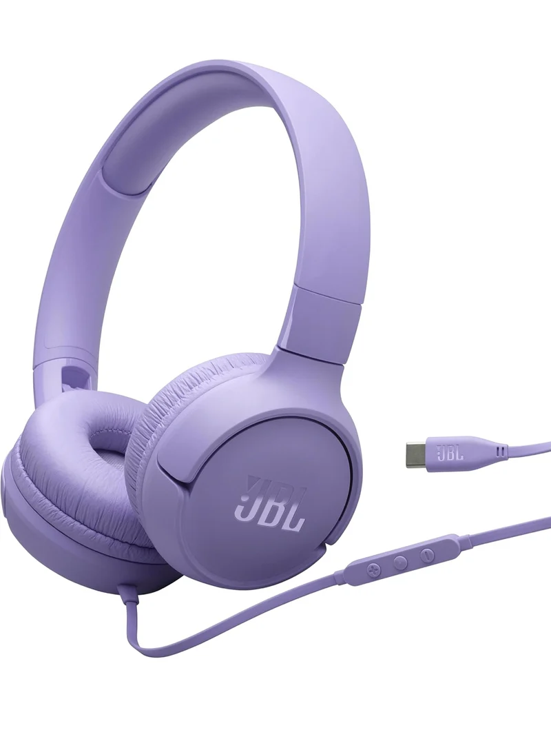 JBL Tune 520C - USB-C Wired on-Ear Headphones with Hi-Res Audio Support, Pure Bass Sound, Comfort fit, USB-C connectivity, 3-Button Remote with Microphone and EQ presets Control (Purple)