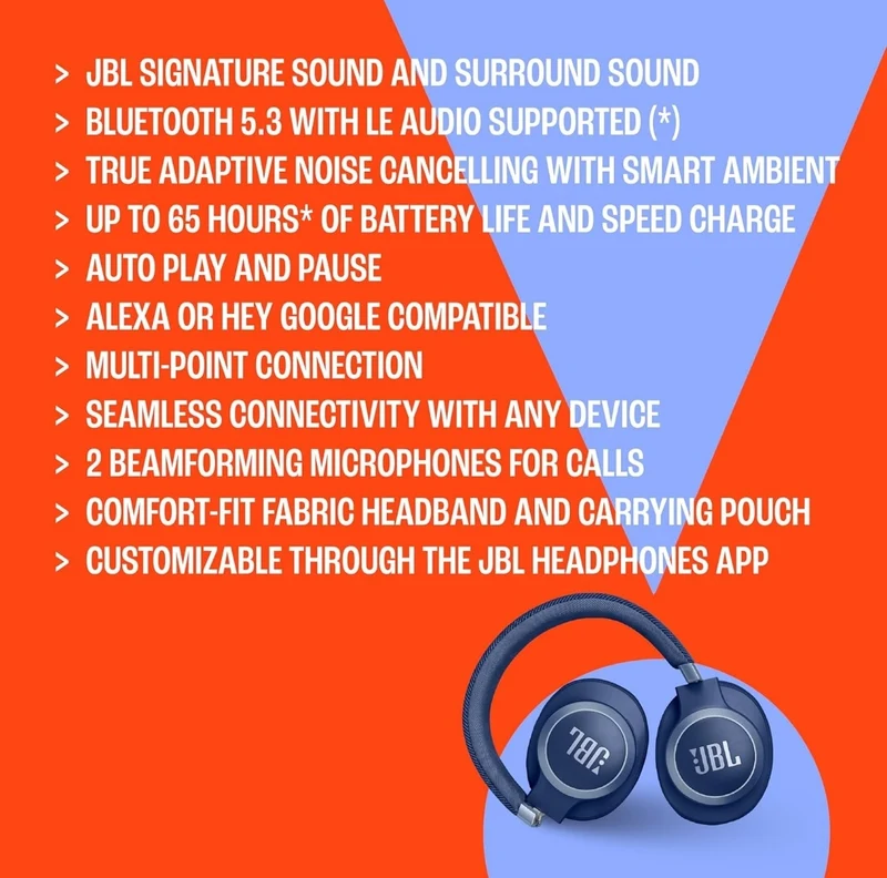 JBL Live 770NC - Wireless Over-Ear Headphones with True Adaptive Noise Cancelling - (Blue)