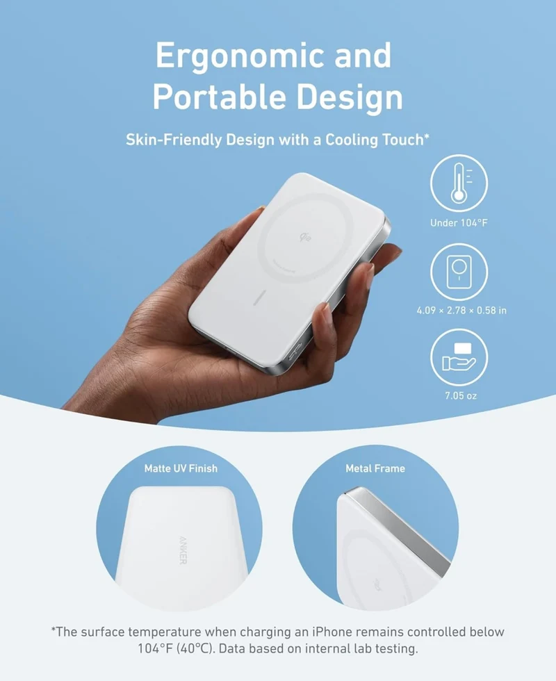 Anker MagGo Power Bank, Ultra Slim 10000mAh Magnetic Battery Pack, Qi2 Certified - WHITE