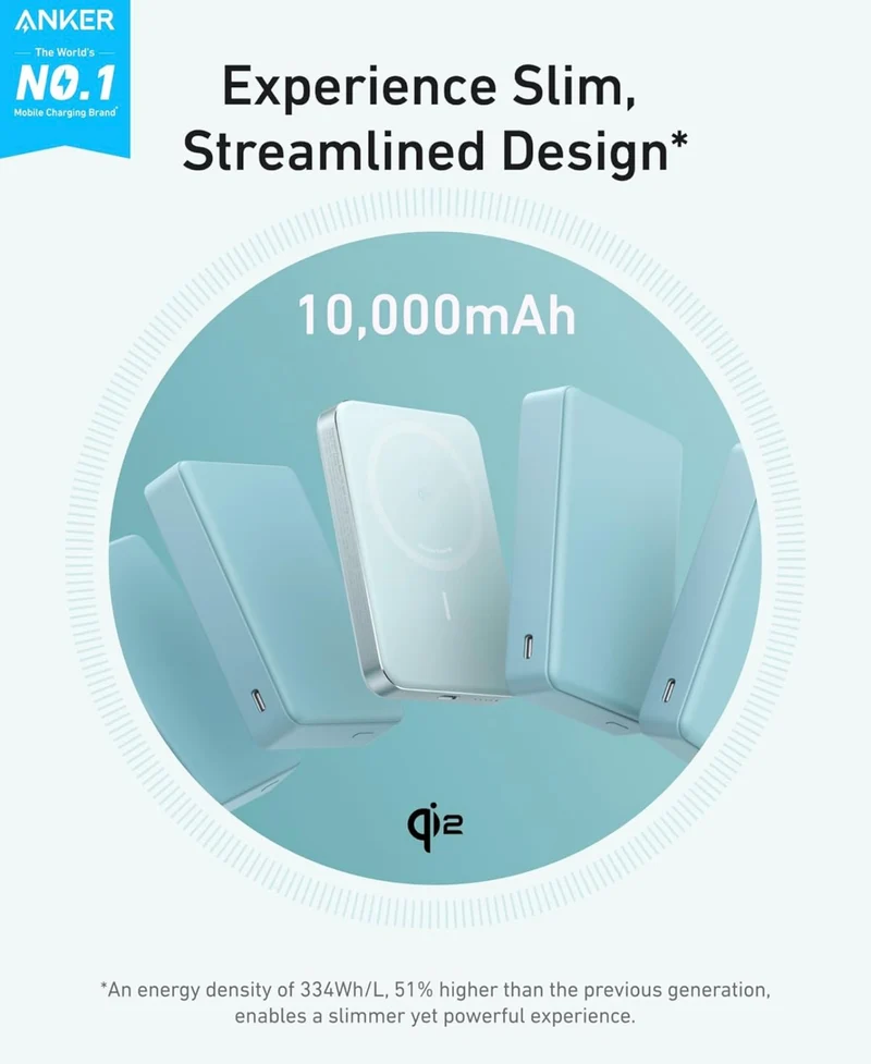 Anker MagGo Power Bank, Ultra Slim 10000mAh Magnetic Battery Pack, Qi2 Certified - NEW