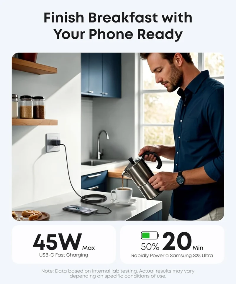 Anker Nano 45W Type C Charger Fast Charging, Compact and Foldable Plug - (6 ft Cable Included)