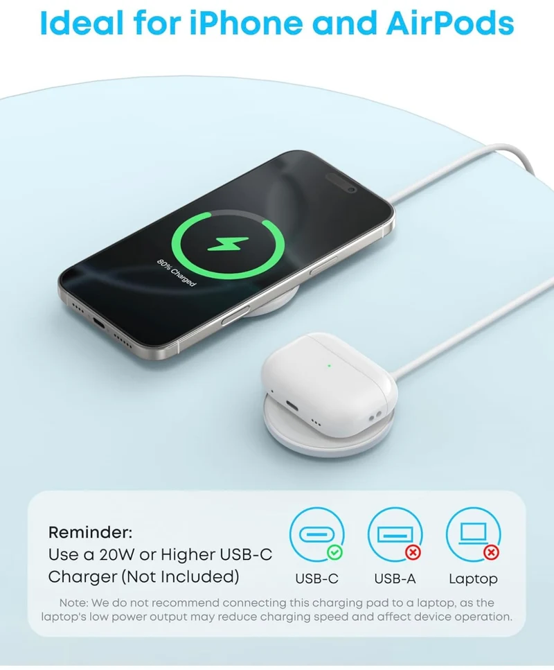 Anker Zolo Magnetic Wireless Charger, 2-Pack Qi2 Certified 15W (Adapter Not Included)