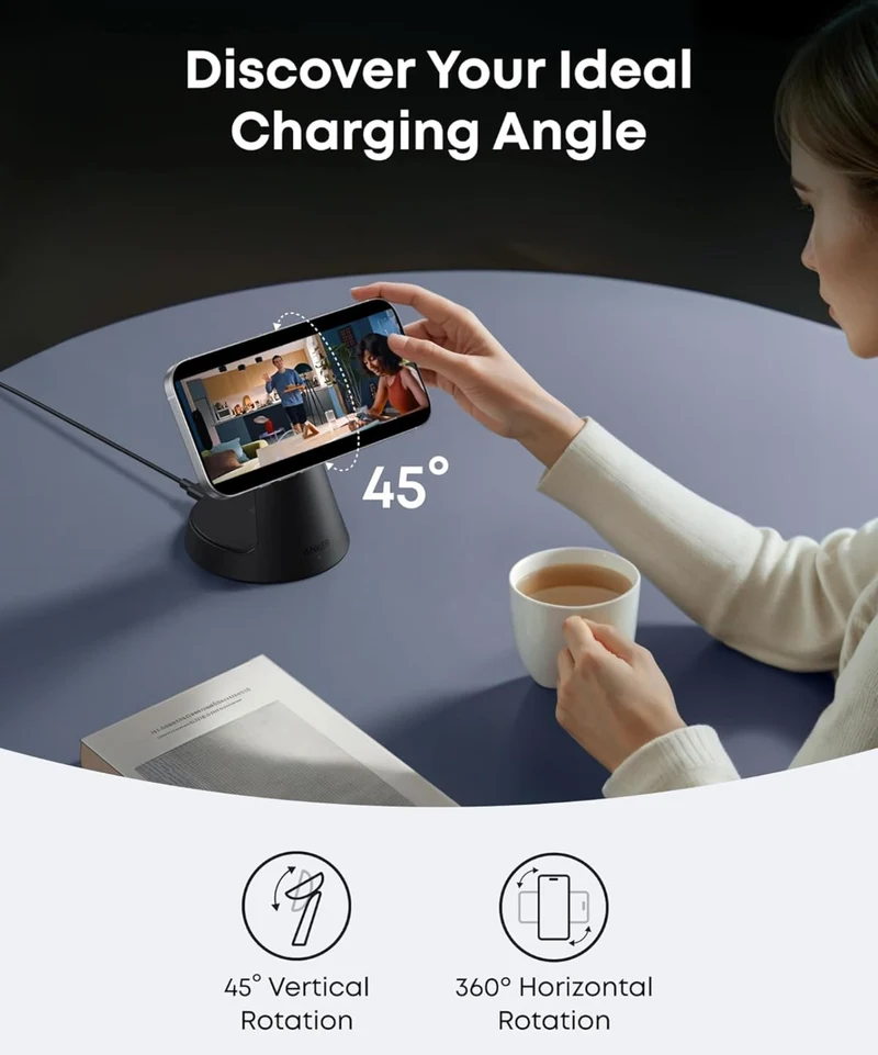 Anker MagSafe Charger Compatible, MagGo 3-in-1 Charging Station, Qi2 Certified - (Adapter Included)