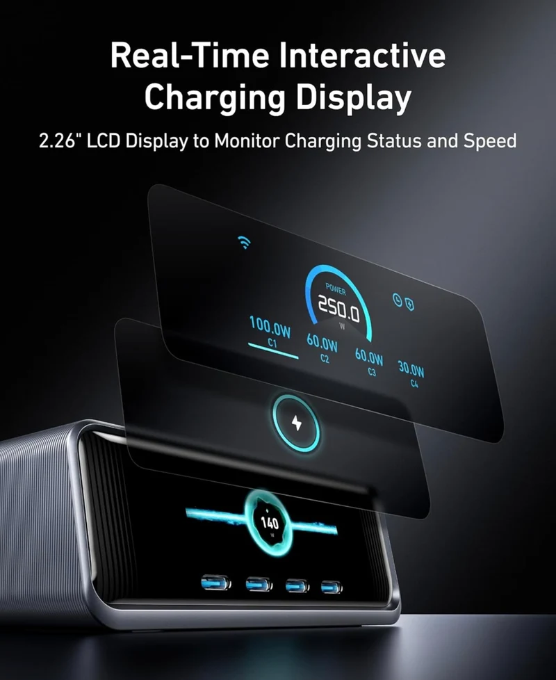 Anker Charger, 250W Prime USB C Charging Station, Ultra-Fast 6-Port, 2.26" LCD Display - (Silver)