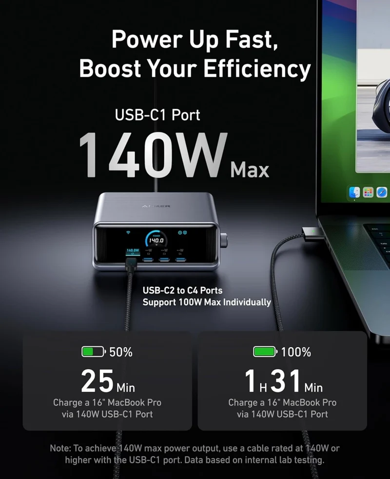 Anker Charger, 250W Prime USB C Charging Station, Ultra-Fast 6-Port, 2.26" LCD Display - (Silver)