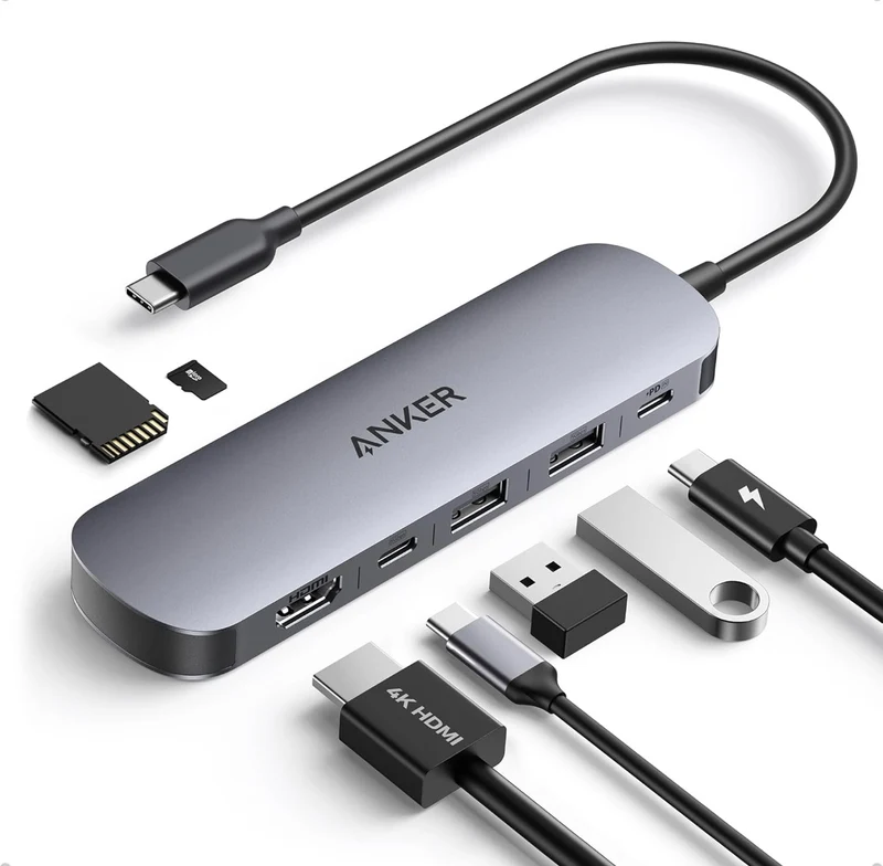 Anker USB C Hub, 7-in-1 Multi-Port USB Adapter USB C to HDMI Splitter for Type C Devices (Charger Not Included)