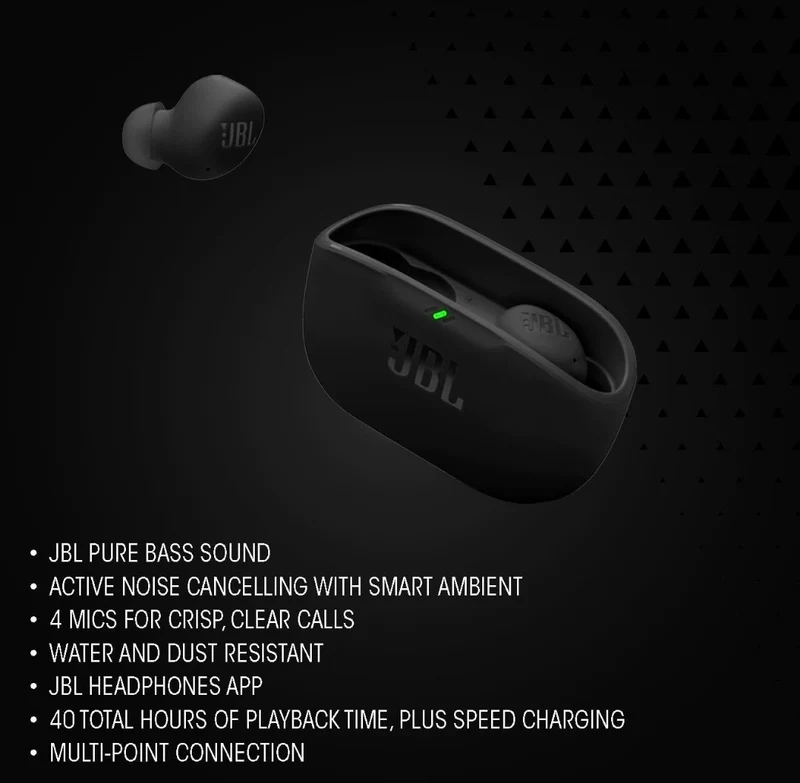 JBL Vibe Buds 2 - True Wireless Noise Cancelling Earbuds Pure Bass Sound - (Black)