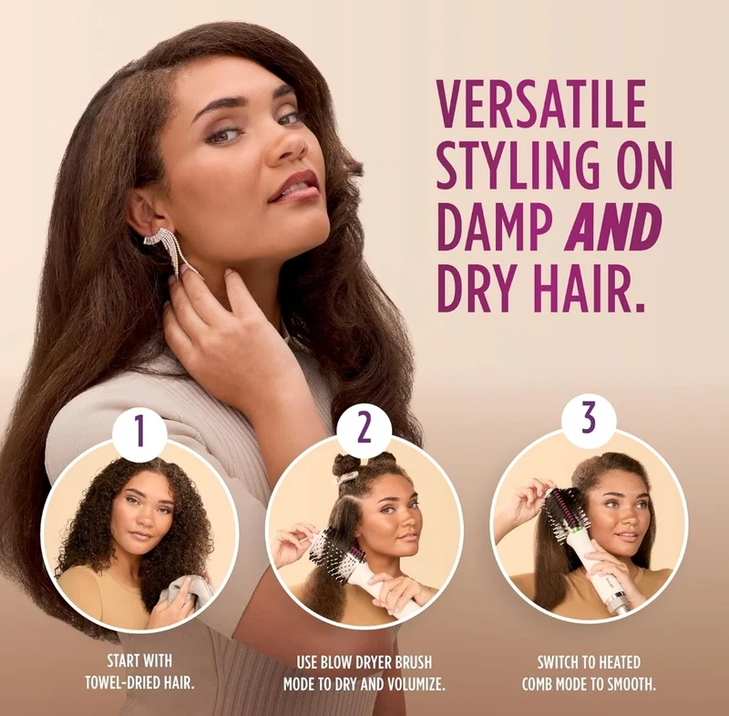 Shark HT202 SmoothStyle Heated Comb + Blow Dryer Brush, Dual Mode, for All Hair Types