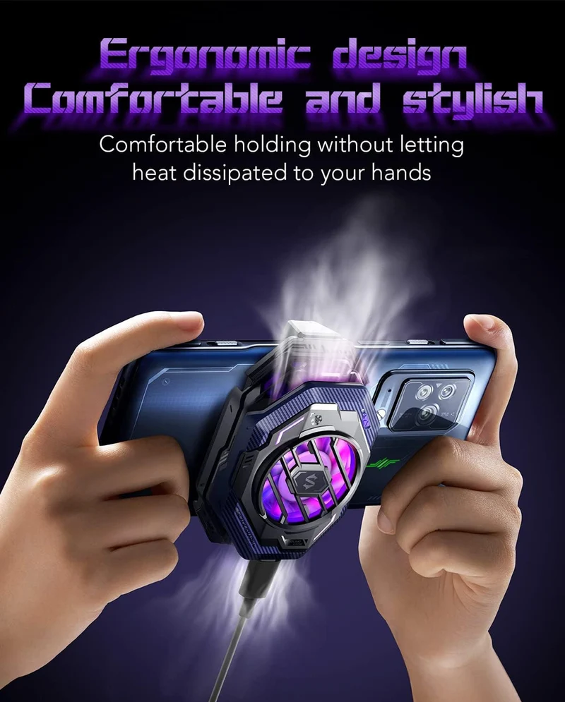 Cell Phone Cooler Black Shark Fun Cooler 3Pro, Cellphone Radiator with Sleep Timer/Fan Speed Settings (Purple)