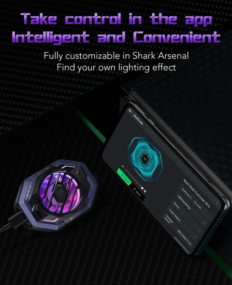 Cell Phone Cooler Black Shark Fun Cooler 3Pro, Cellphone Radiator with Sleep Timer/Fan Speed Settings (Purple)