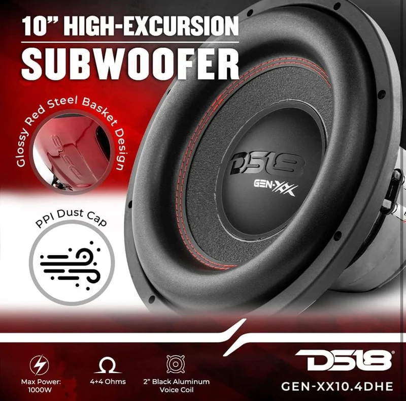 DS18 GEN-XX10.4DHE 10" High Excursion Car Subwoofer 1000 Watts Max Dual Voice Coil (1 PC)