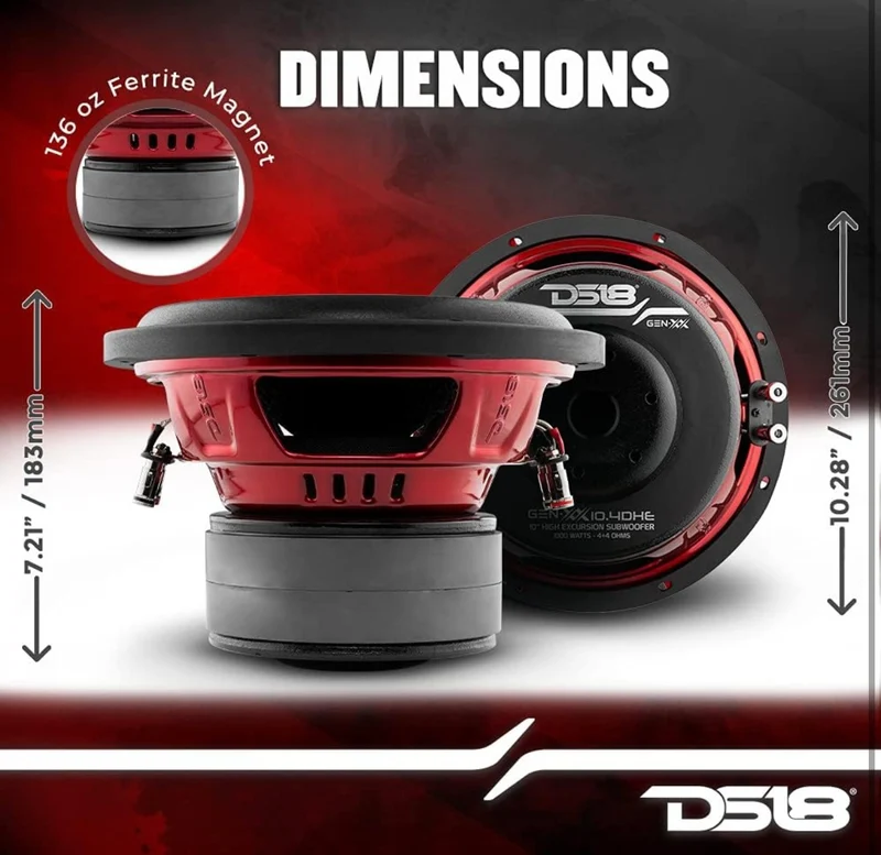 DS18 GEN-XX10.4DHE 10" High Excursion Car Subwoofer 1000 Watts Max Dual Voice Coil (1 PC)