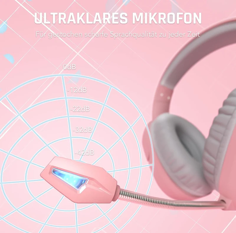 Black Shark Gaming Headset All-in-1 Gaming Headphones with Ultra-Clear Bendable Mic - Pink