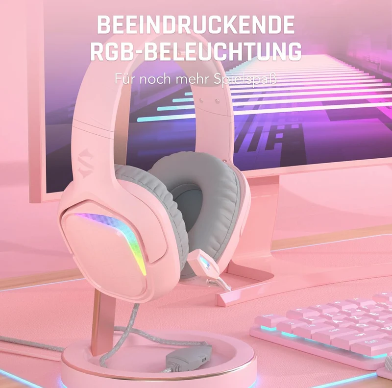 Black Shark Gaming Headset All-in-1 Gaming Headphones with Ultra-Clear Bendable Mic - Pink
