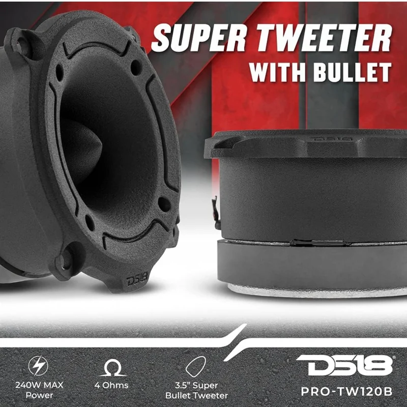 DS18 PRO-TW120B PRO Tweeter in Black - 3" 240W Max 4 Ohms, Built in Crossover - (Pair)