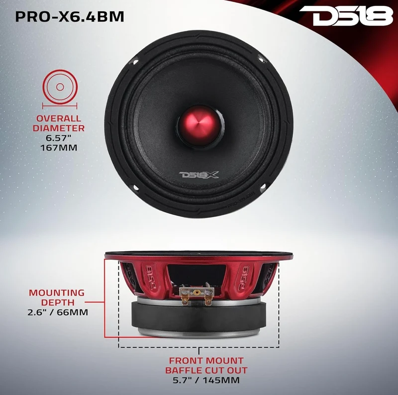 DS18 PRO-X6.4BM 6.5” Mid-Range Loudspeaker with Bullet 250 Watts RMS - 1PC
