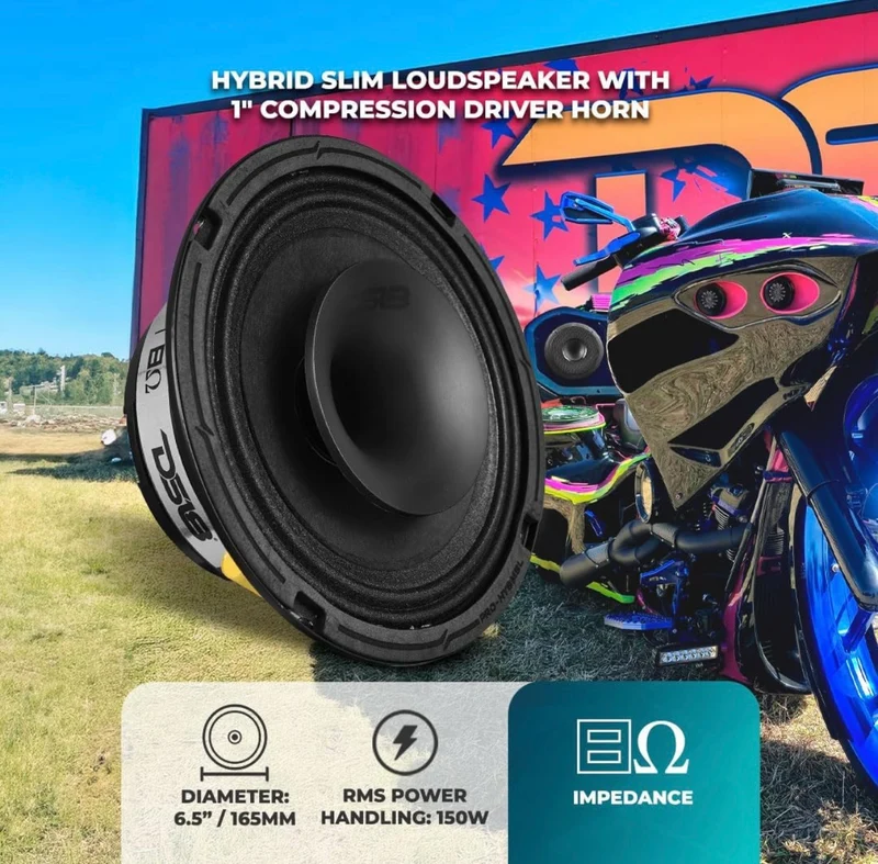 DS18 PRO-HY6MSL 6.5" Shallow Hybrid Mid-Range Car Audio W/ Built-in Driver and Grill Included - 1PC