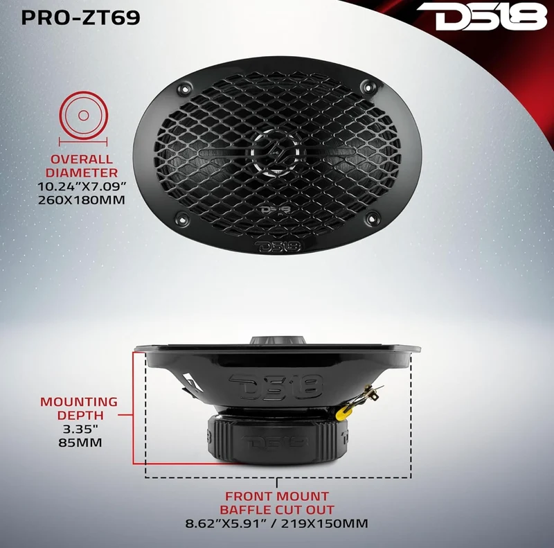 DS18 PRO-ZT69 6x9 Inches Pro Audio Coaxial Midrange Speakers with Built-in Bullet Tweeter, 4-Ohms