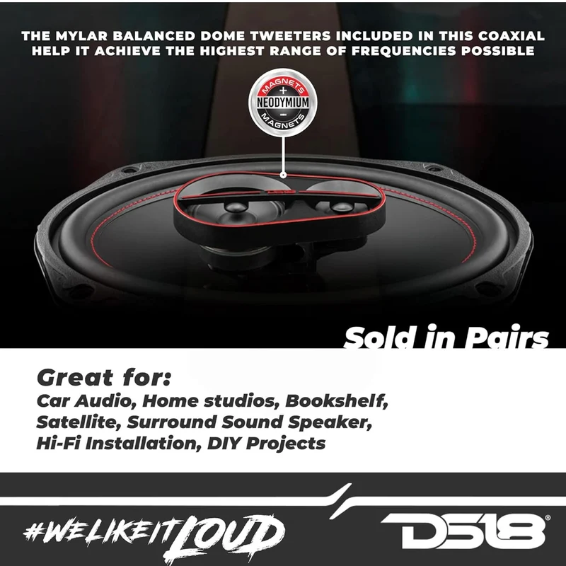 DS18 G6.9Xi GEN-X 6x9 3-Way Coaxial Speakers 180 Watts 4-Ohm Grill Included - Full Range Speaker