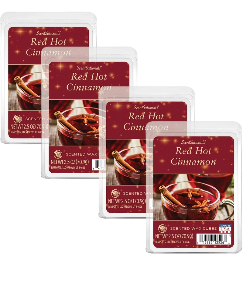 Scentsationals Wax Melts, Wax Cubes Strong Scent - Cozy Treats Collection Red Hot Cinnamon - 4PK