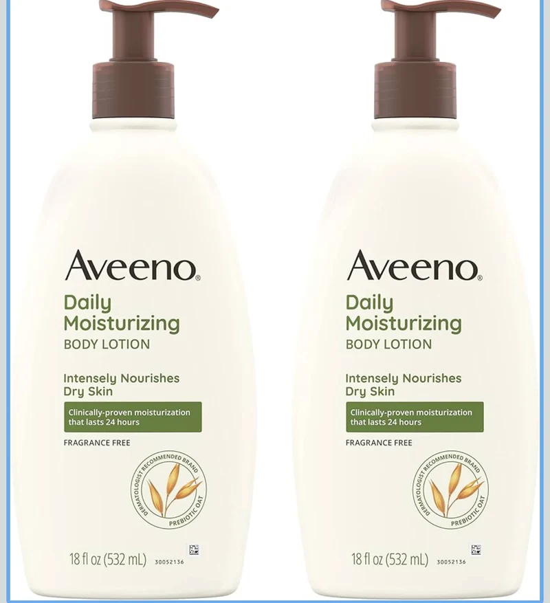 Aveeno Daily Moisturizing Body Lotion with Soothing Prebiotic Oat, Gentle Lotion Nourishes Dry Skin With Moisture, Paraben-, Dye- & Fragrance-Free, Non-Greasy & Non-Comedogenic, 18 oz (2 Pack)